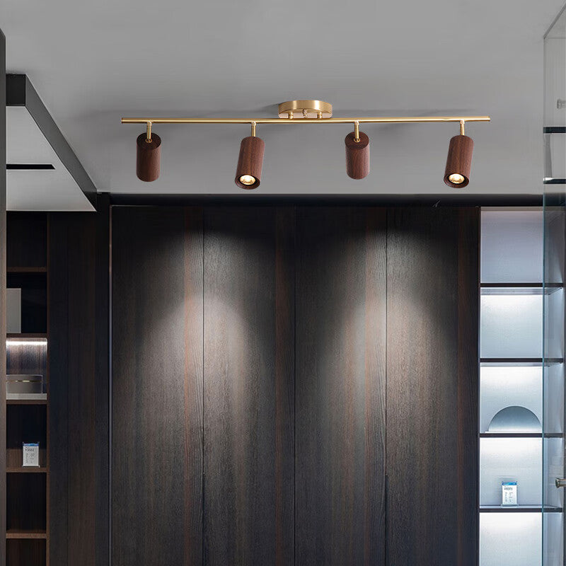 Willbuyshop Nordic Wood Track Light - 4-Head Walnut & Brass