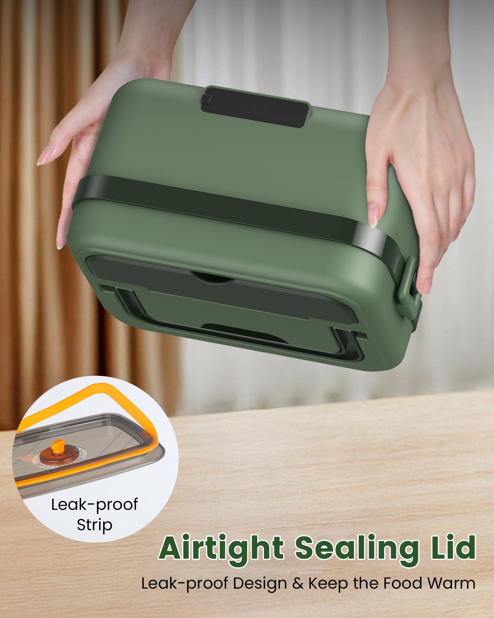 Wireless Rechargeable Heated Lunch Box with Timer and 1L Stainless Container