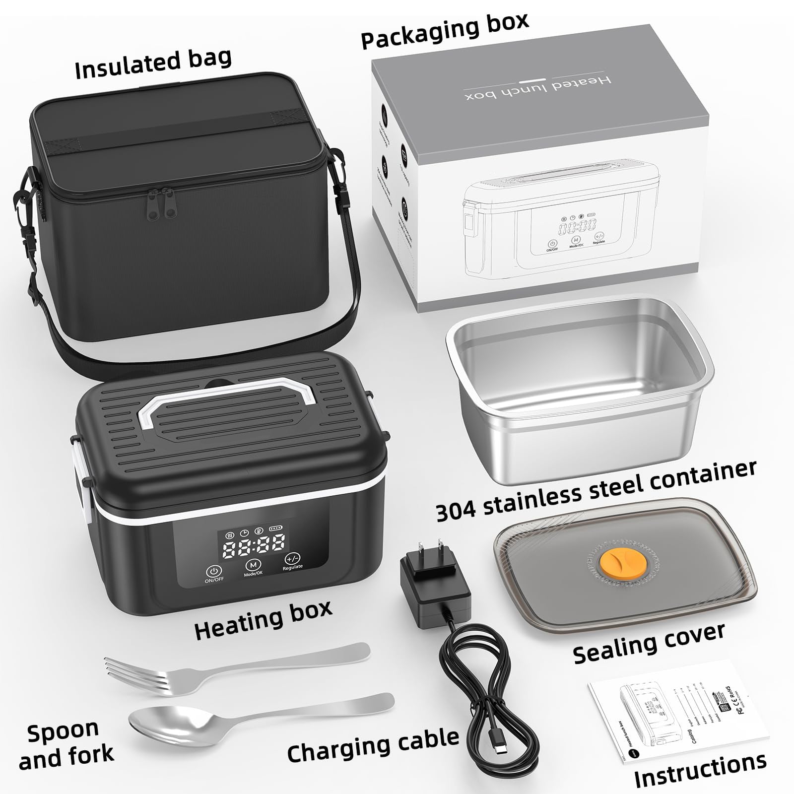 Rechargeable Heated Lunch Box with Digital Display