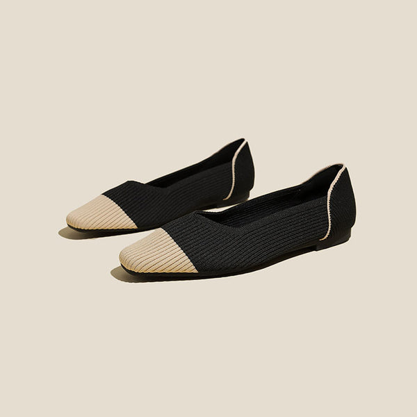 Women's Comfy Square Toe Walking Ballet Flats, Knit Dressy Shoes, Arch Support, Wide Toe, Slip On, Soft, Cute