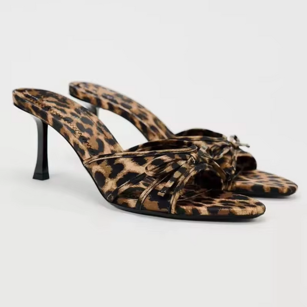 Leopard Print High Heel Slippers