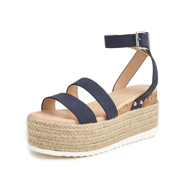 Rattan Pattern Platform Heels Strap Sandals