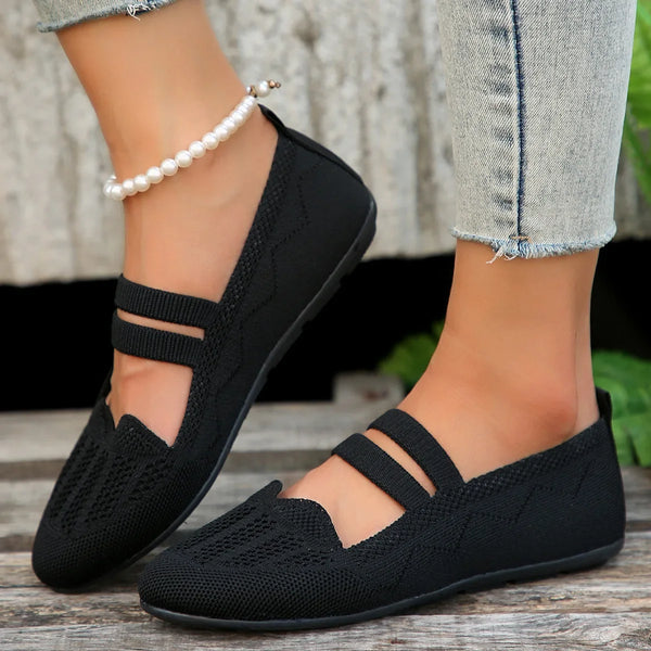 Flat Knitted Hollow Out Single Shoes Women's Shallow Round Head