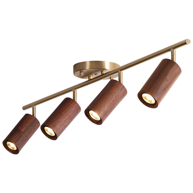 Willbuyshop Nordic Wood Track Light - 4-Head Walnut & Brass