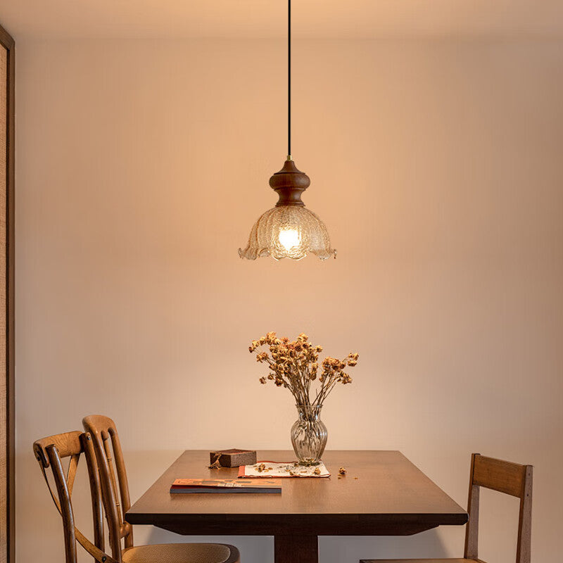 Willbuyshop Vintage Chinese Pendant Light - Cracked Glass & Walnut Wood