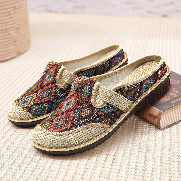 Women's Embroidered Linen Soft Sole Sandals