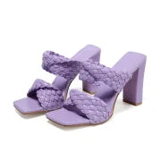 Solid Weave Strap Sandals Open Toe High Heels