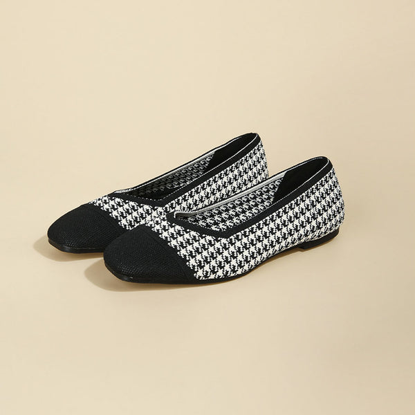 Women's Comfy Square Toe Walking Ballet Flats, Knit Dressy Shoes, Arch Support, Wide Toe, Slip On, Soft, Cute