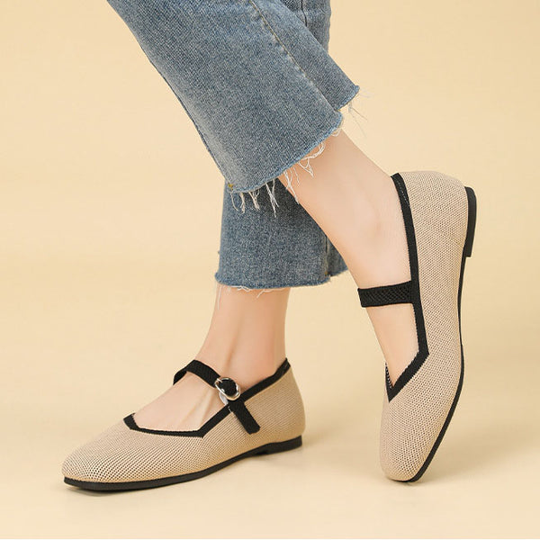 Women's Comfy Square Toe Mary Jane Ballet Flats for Walking, with buckle, arch support, dress shoes