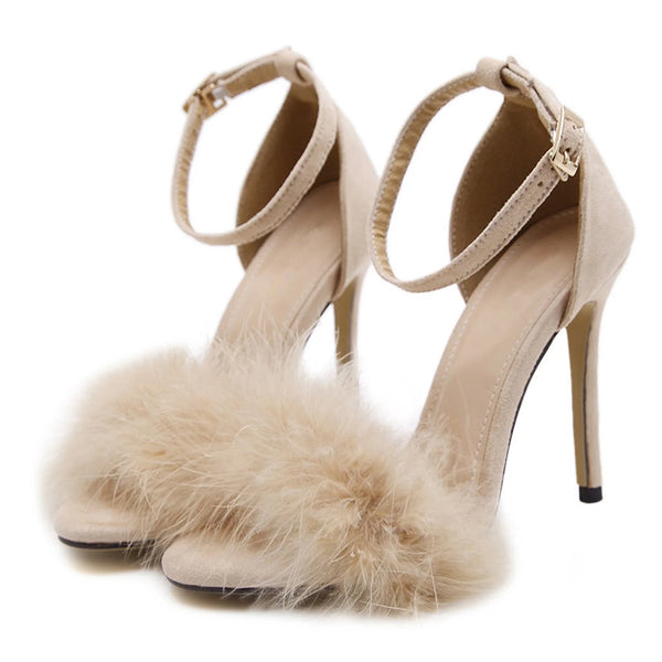 Sexy High Heels Buckle Fur Sandals