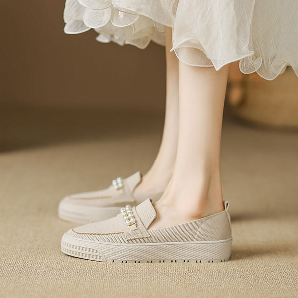 Thick Sole Shoes Women's  Sports  Shoes Knitted Shoes Round Toe Loafers Flying Woven Shoes