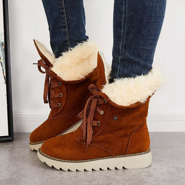 Non Slip Ankle Snow Booties Faux Fur Mid Calf Warm Boots