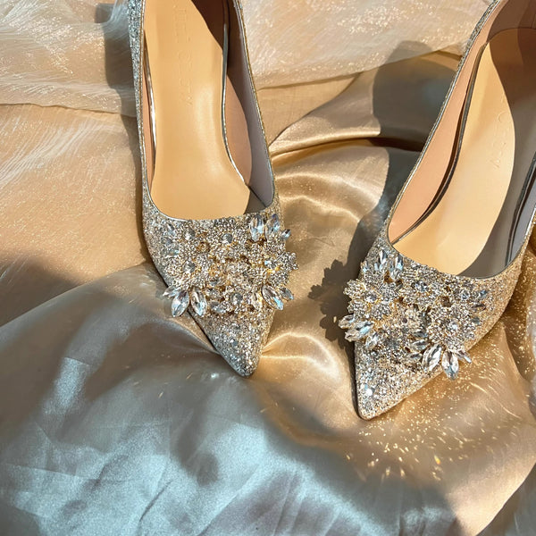 Silver Engagement  Wedding  Wedding Shoes Crystal Sequins  Bride Shoes Stiletto Heels