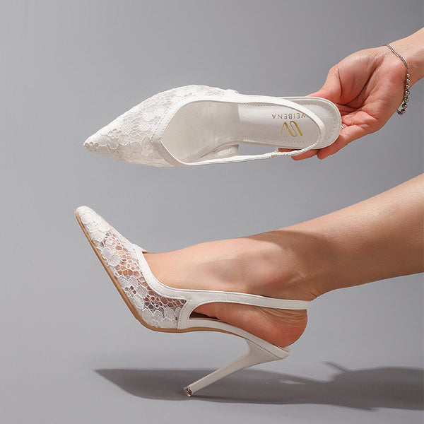 Lace Stitching High Heels Women's  Sexy Pointed  Stiletto Sandals