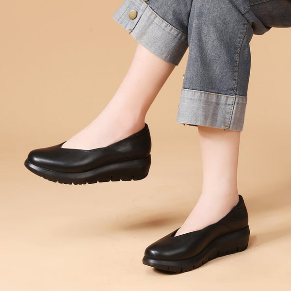 Soft Leather Loafers for Women Light Wedge Heel