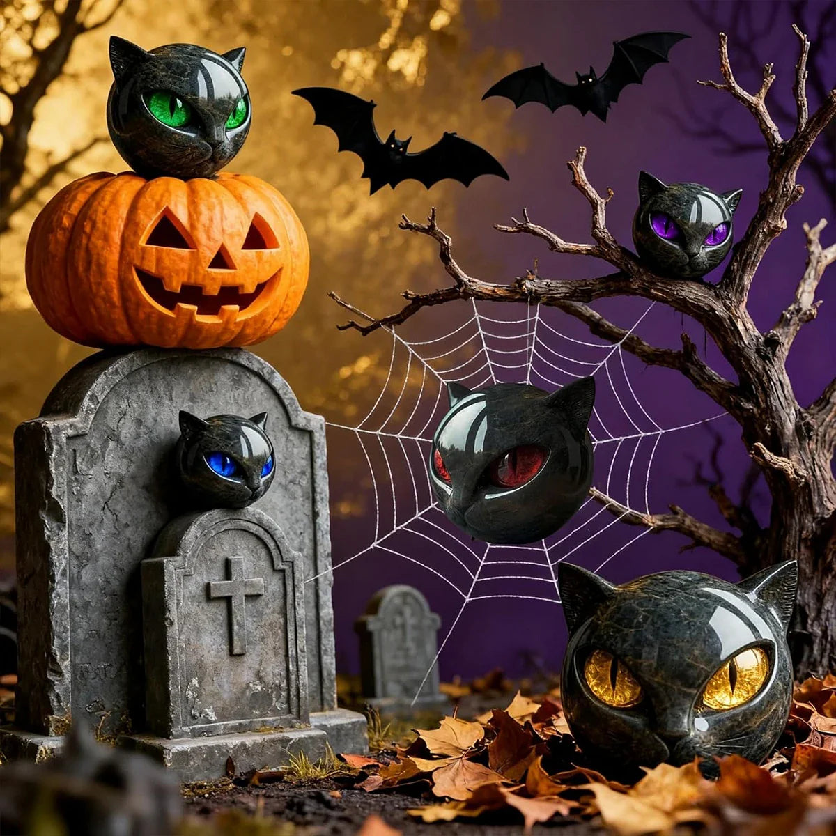 Black Cat Stone Sculpture - Modern Decorative Art Ornament for Home or Office