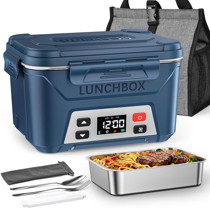 Wireless Rechargeable Self-Heating Lunch Box with Timer, 1.3L Capacity