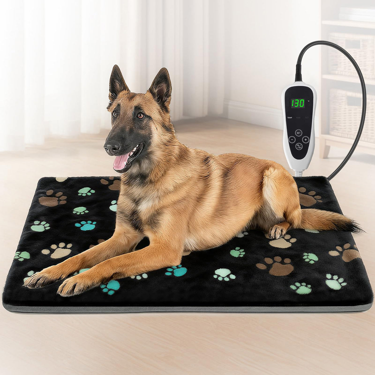 Heated Dog Pad with Adjustable Thermostat and Plush Washable Cover