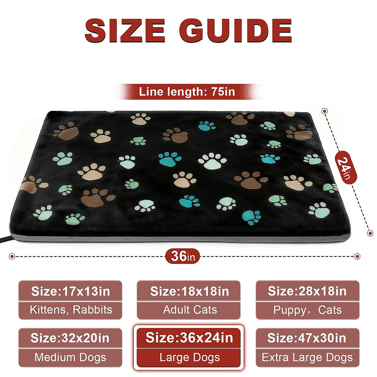 Heated Dog Pad with Adjustable Thermostat and Plush Washable Cover