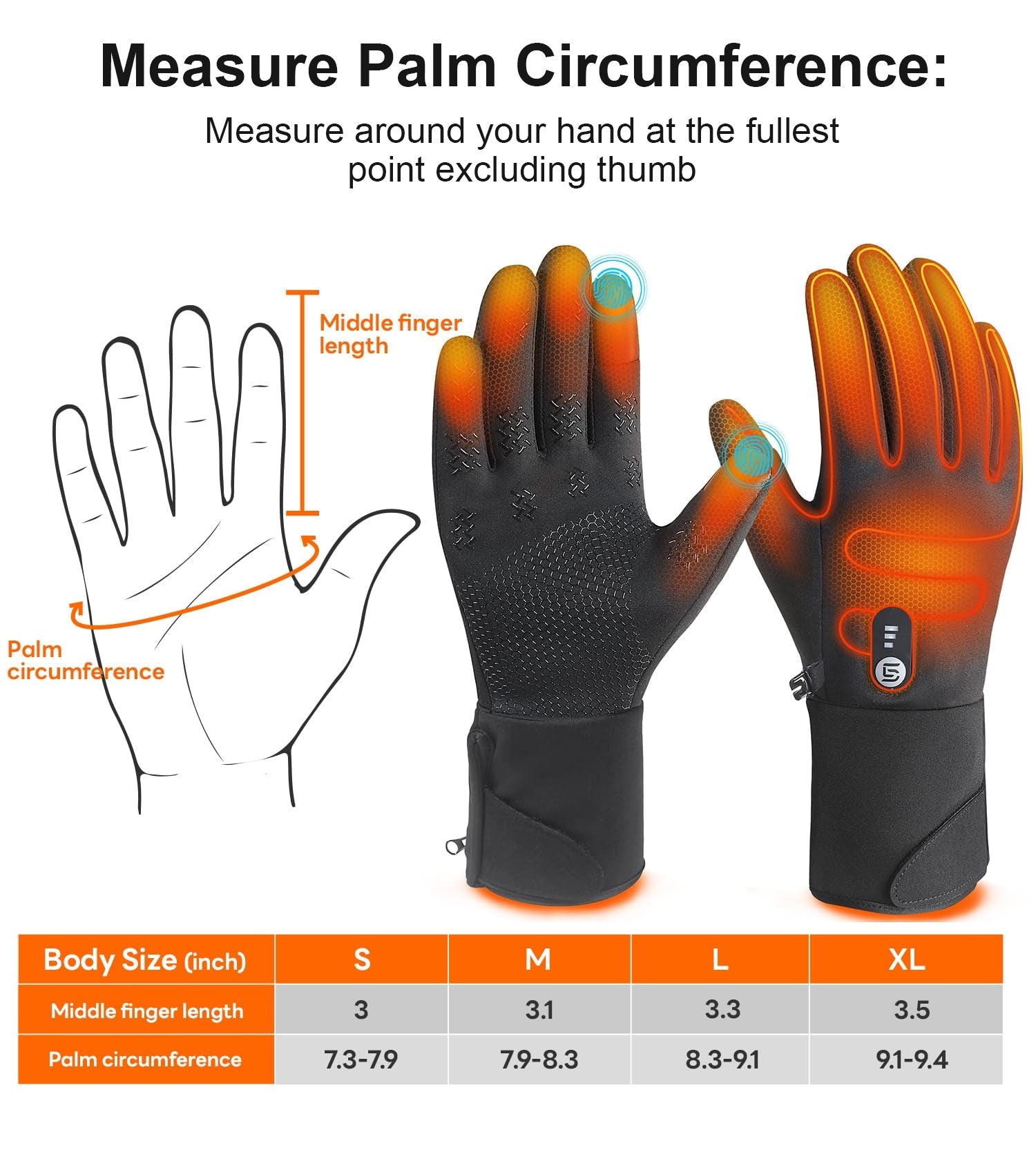 Heated Gloves with Touch Screen and Rechargeable Battery
