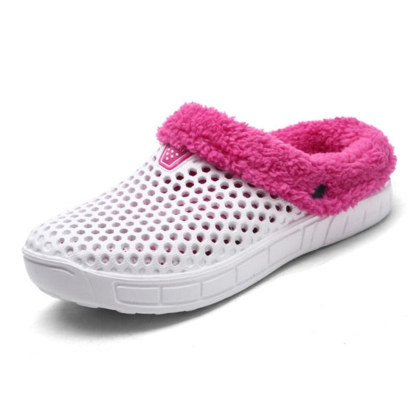 Women Nonslip PU Fur Slippers Family Indoor Slides