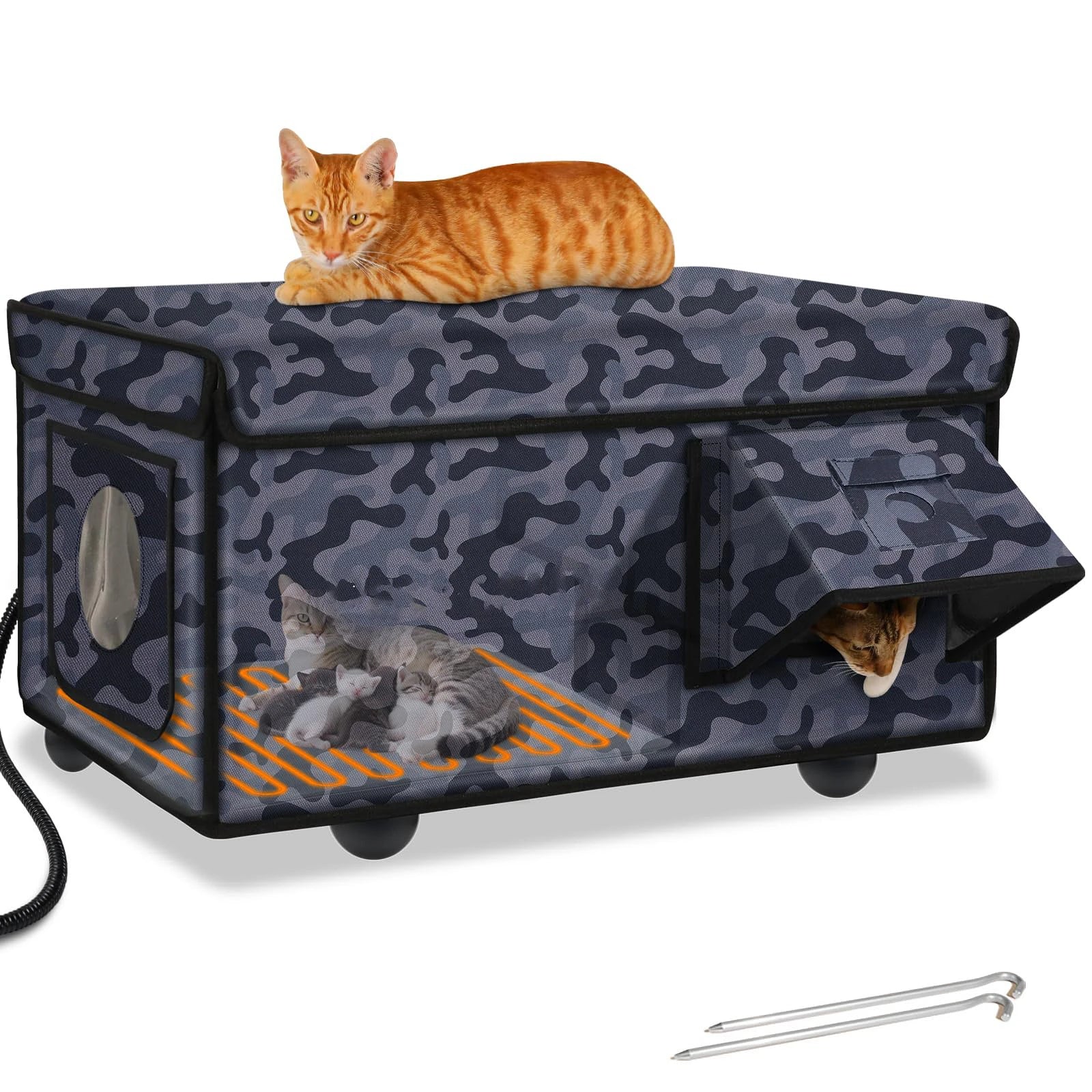 Weatherproof Heated Outdoor Cat House - Insulated Winter Shelter with Heated Pad