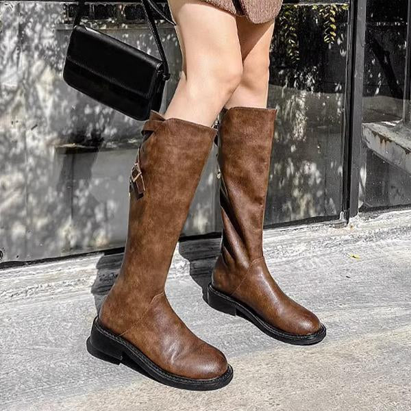 Women's Retro Belt Buckle High Boots Rider Boots