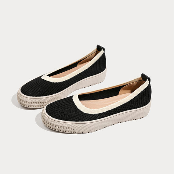 Women's Thick Bottom Casual Knitted Shoes Round Toe Loafers