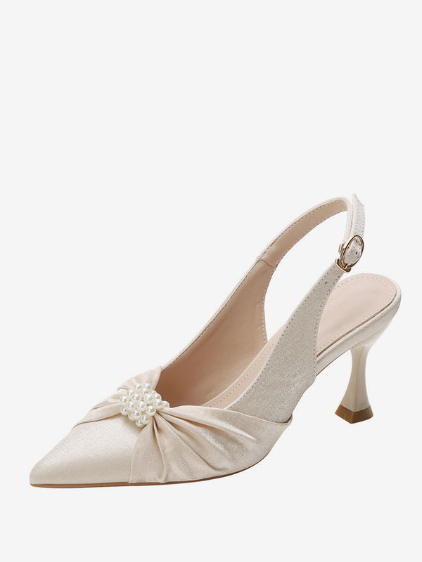 Women's Bridal Shoes Pointed Toe Pearls Goblet Heel Slingbacks Wedding Shoes