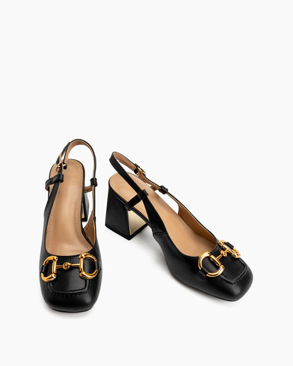 Compare Color Horsebit Thick Heel Slingback Loafers