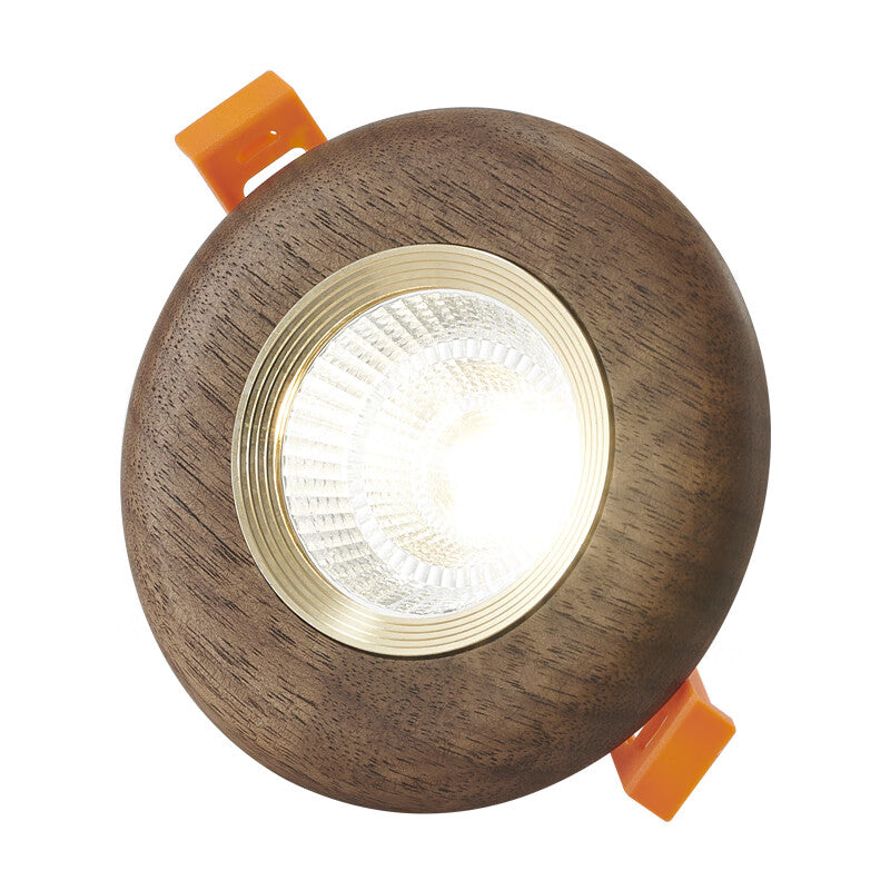 Willbuyshop Recessed LED Downlight - Walnut Wood Finish, Gold Trim
