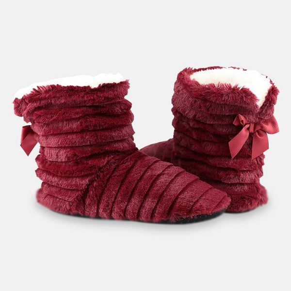 Women’s Plush Faux Fur Slipper Boots – Warm Winter Indoor Booties with Bow, Cozy Fuzzy House Shoes