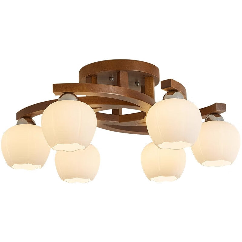 Willbuyshop Modern Chinese Walnut Wood Ceiling Light - 4-Head Rotating Bud