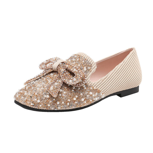 Crystal Bow Flat Breathable Loafers