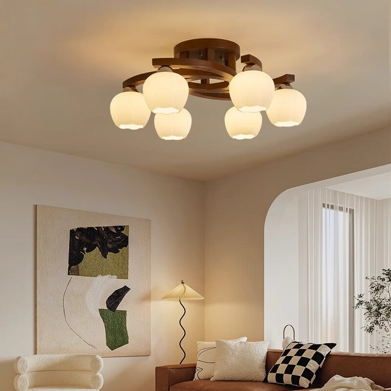 Willbuyshop Modern Chinese Walnut Wood Ceiling Light - 4-Head Rotating Bud