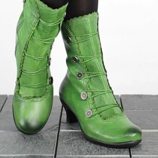Women's Vintage Louis Heels Mid Calf Boots Retro Zipper Boots