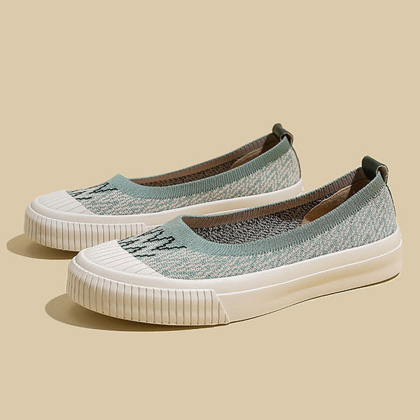 Thick Bottom Flat Shoes Women's Sports Knitted round Toe Slip-On Fly Knit Shoes