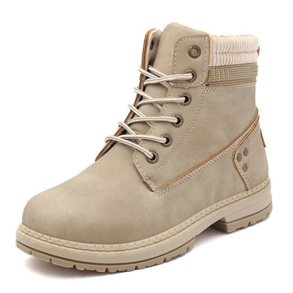 Ultra Warm Waterproof Non-Slip Faux Fur Lining Lace Up Flat Ankle Boots