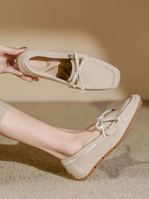 Womens Comfortable Square Toe Knit Loafers, Everyday Driving Loafers, Casual Slip On Shoes, Anti Slip